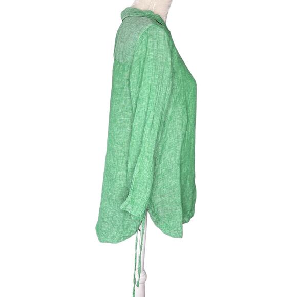 Isaac Mizrahi NY Linen Top Green Large LS Side Hem Ties - Picture 10 of 10